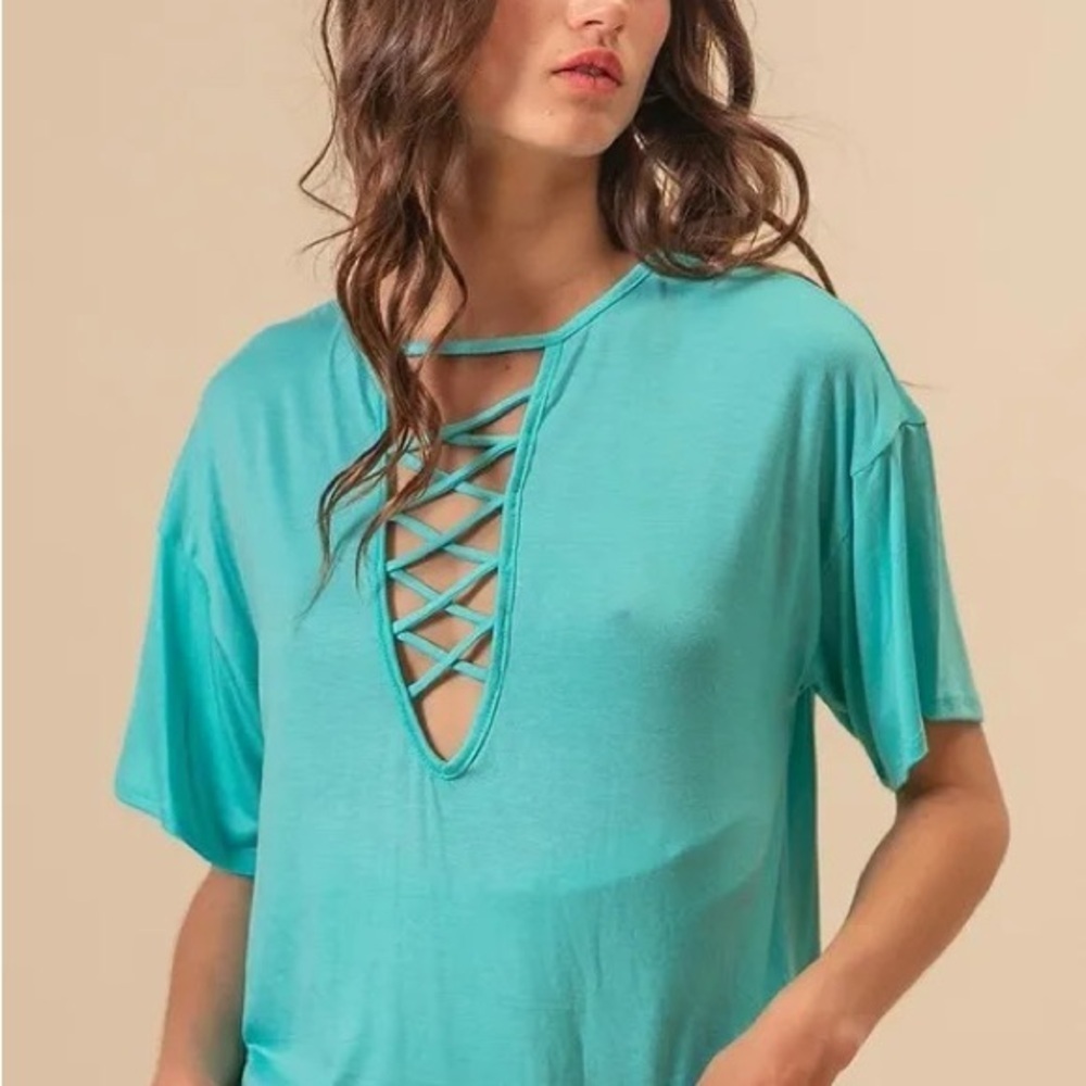BiBi Jersey Knit Top with Criss Cross Front Neck Detail - Picture 6 of 6